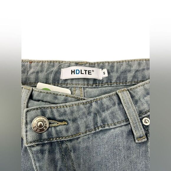 HDLTE Women Wide Leg Jeans High Waist Baggy Asymmetrical Waist Jeans Size Small - Picture 6 of 14